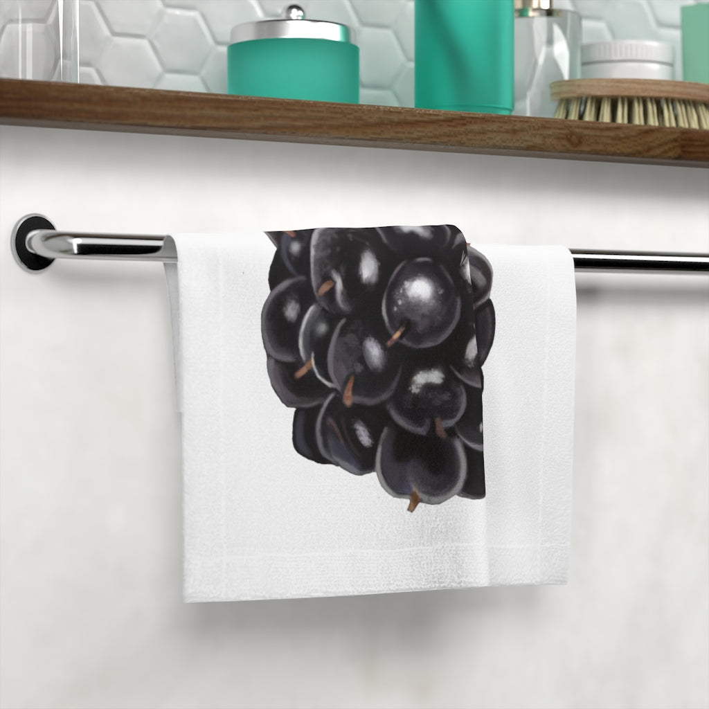 Grape Face Towel featuring a vibrant one-sided print on a soft polyester blend with a cotton back, ideal for customization.