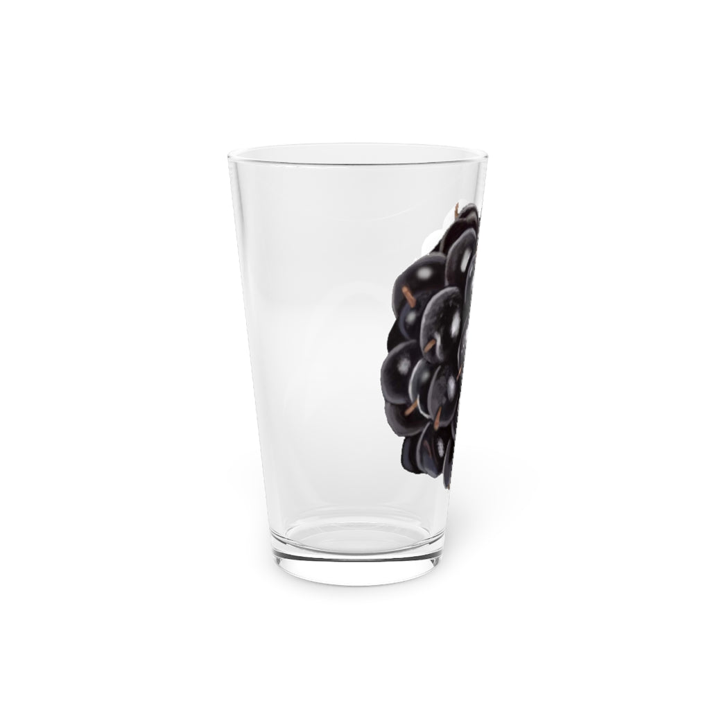 A clear 16oz Grape Pint Glass showcasing its elegant design, perfect for personalized drinks.