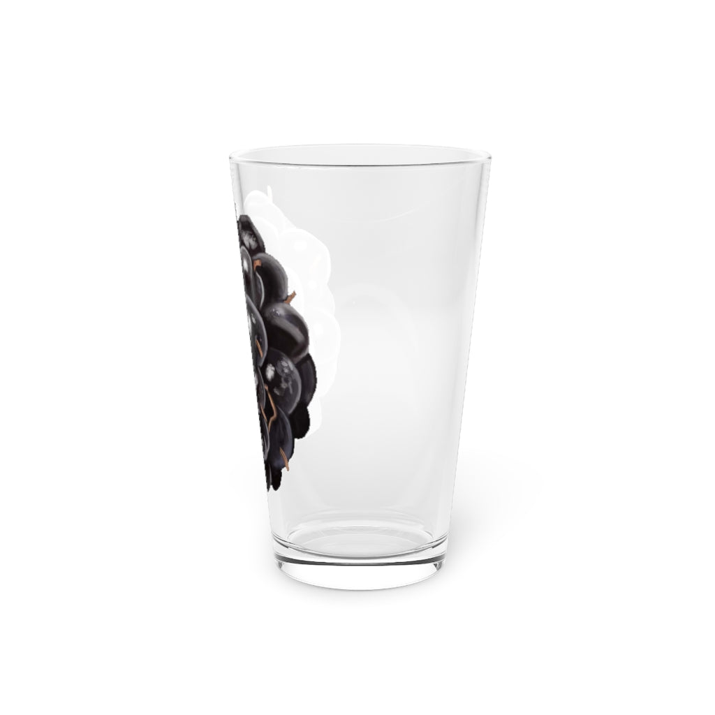 A clear 16oz Grape Pint Glass showcasing its elegant design, perfect for personalized drinks.