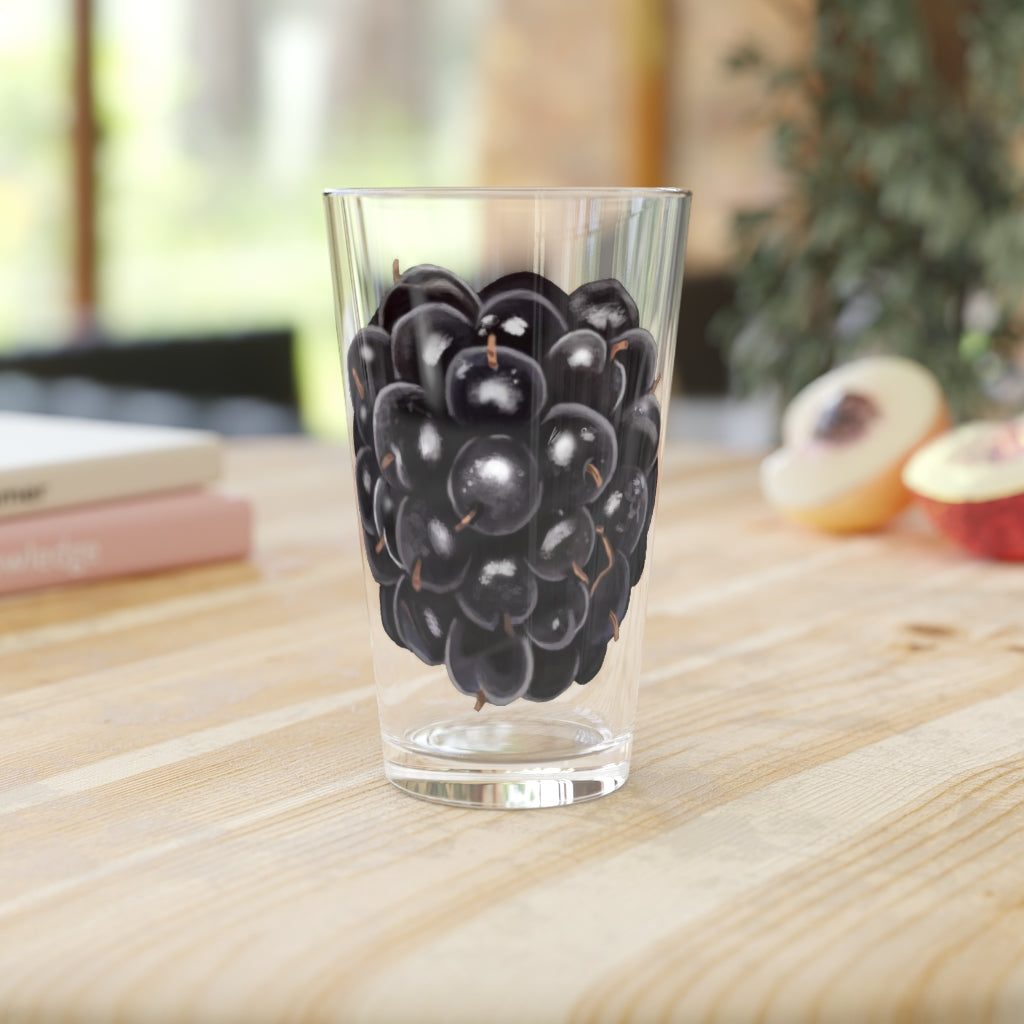 A clear 16oz Grape Pint Glass showcasing its elegant design, perfect for personalized drinks.