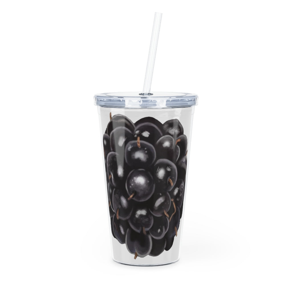 Grape Plastic Tumbler with Straw, featuring a vibrant grape color and a lid, perfect for personalized drinks.