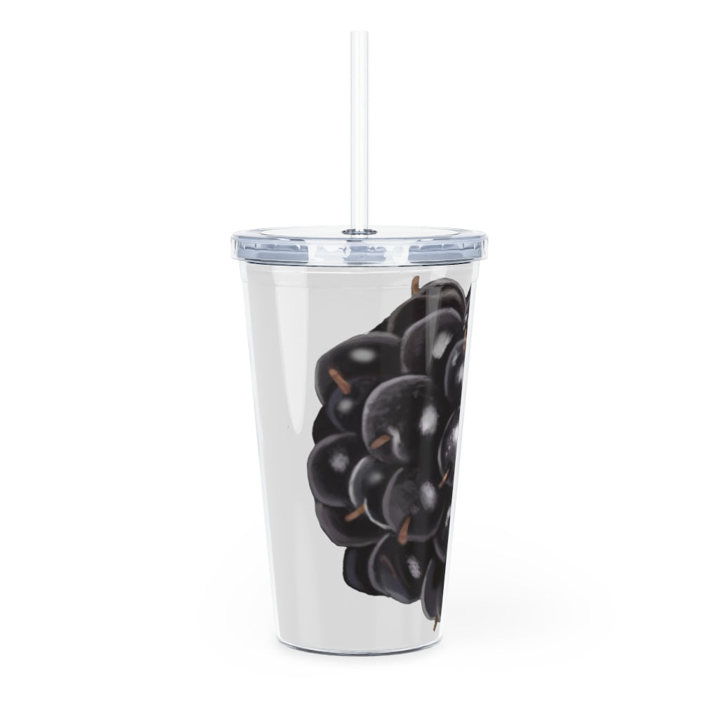 Grape Plastic Tumbler with Straw, featuring a vibrant grape color and a lid, perfect for personalized drinks.