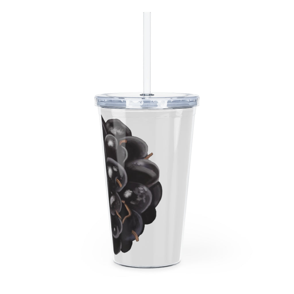 Grape Plastic Tumbler with Straw, featuring a vibrant grape color and a lid, perfect for personalized drinks.