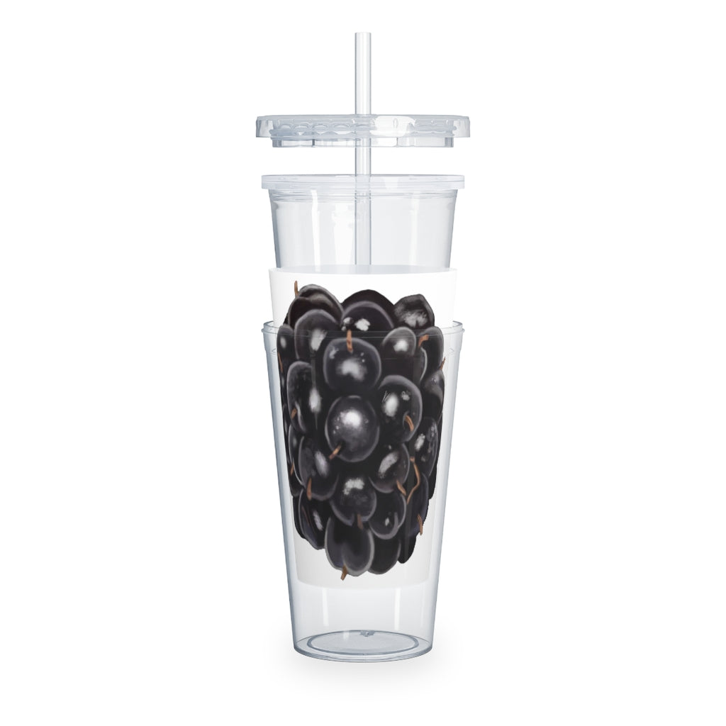 Grape Plastic Tumbler with Straw, featuring a vibrant grape color and a lid, perfect for personalized drinks.