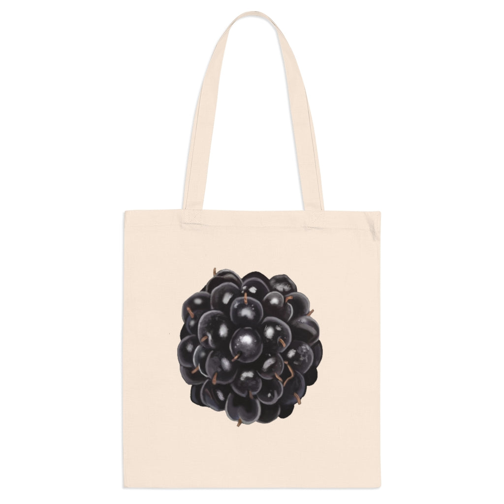 A stylish Grape Tote Bag made from 100% cotton, featuring long handles and cross stitching for durability, available in various colors.