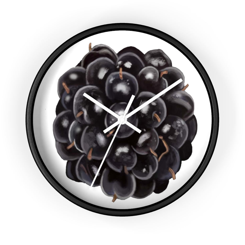 A stylish Grape Wall Clock featuring a wooden frame and a vibrant grape design, perfect for indoor decor.