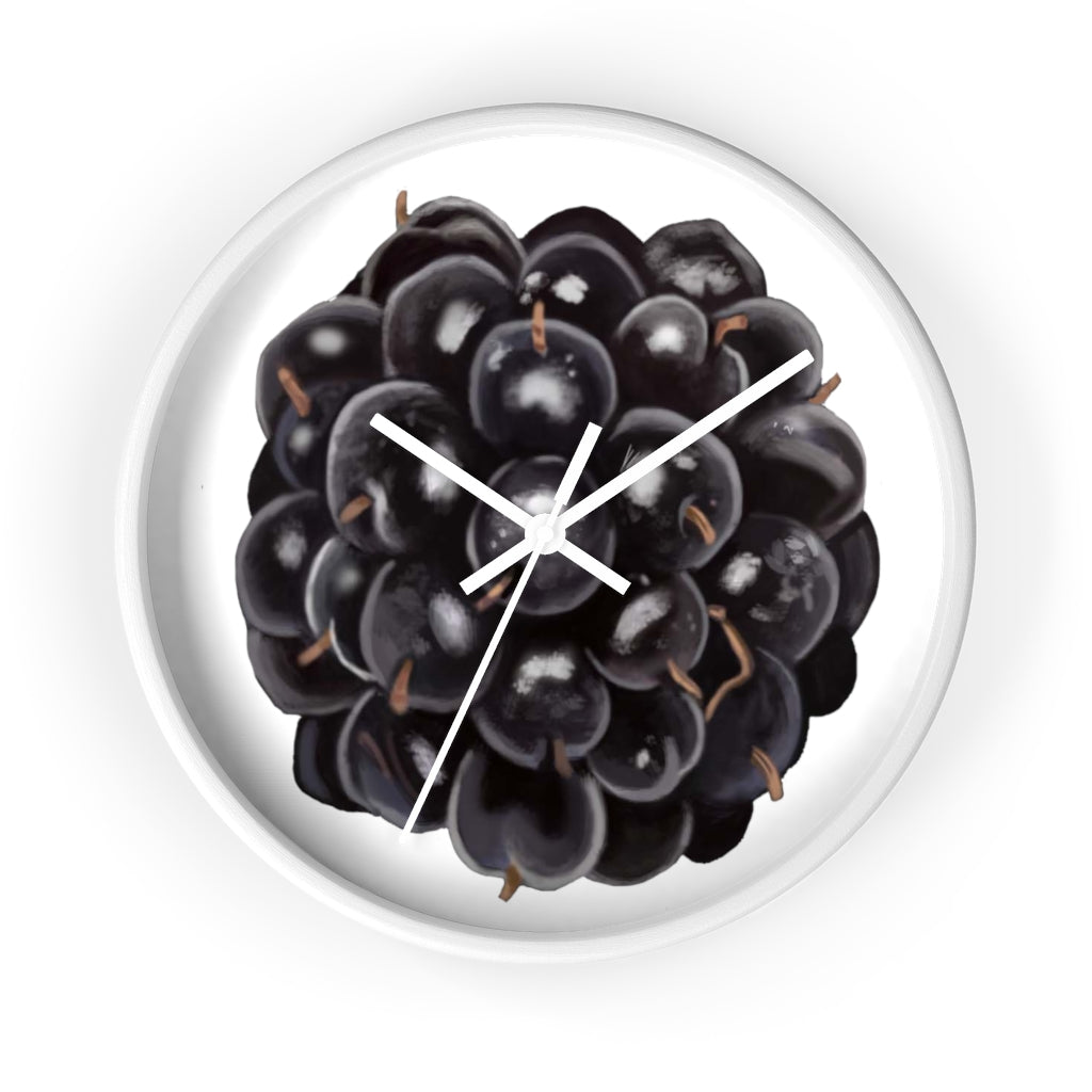 A stylish Grape Wall Clock featuring a wooden frame and a vibrant grape design, perfect for indoor decor.