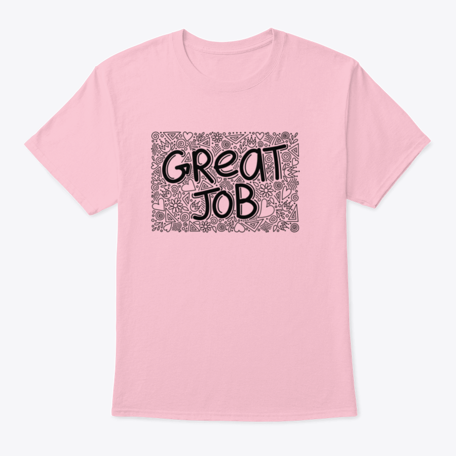 Great Job Word Doodle Pattern Anti Stress T-Shirt for adults, featuring a playful design on a comfortable cotton fabric.