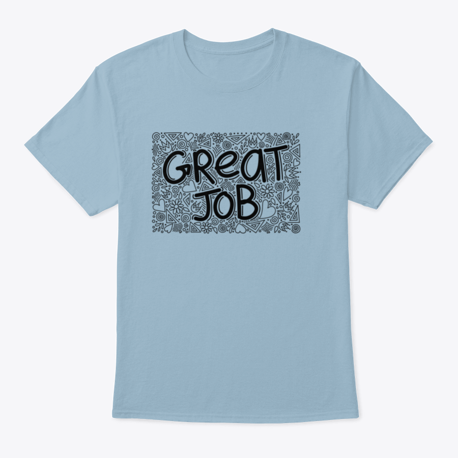 Great Job Word Doodle Pattern Anti Stress T-Shirt for adults, featuring a playful design on a comfortable cotton fabric.