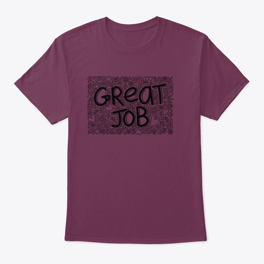 Great Job Word Doodle Pattern Anti Stress T-Shirt for adults, featuring a playful design on a comfortable cotton fabric.