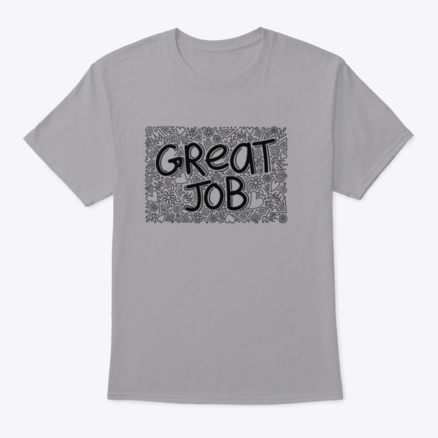 Great Job Word Doodle Pattern Anti Stress T-Shirt for adults, featuring a playful design on a comfortable cotton fabric.