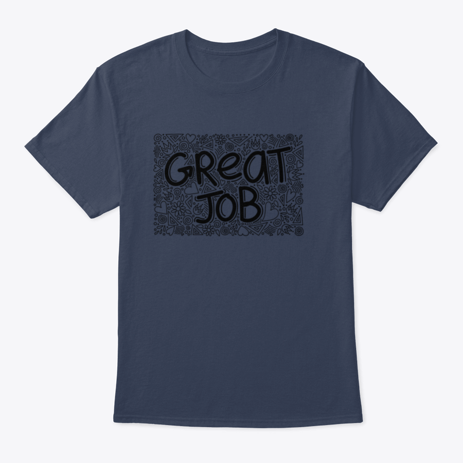 Great Job Word Doodle Pattern Anti Stress T-Shirt for adults, featuring a playful design on a comfortable cotton fabric.