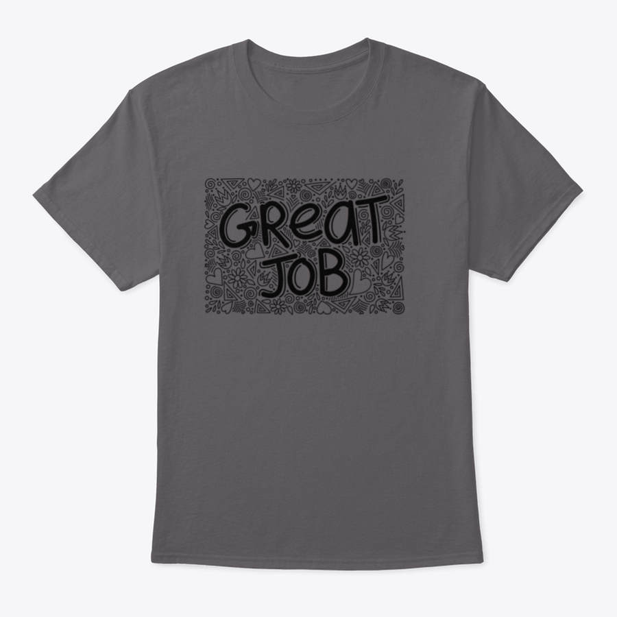 Great Job Word Doodle Pattern Anti Stress T-Shirt for adults, featuring a playful design on a comfortable cotton fabric.