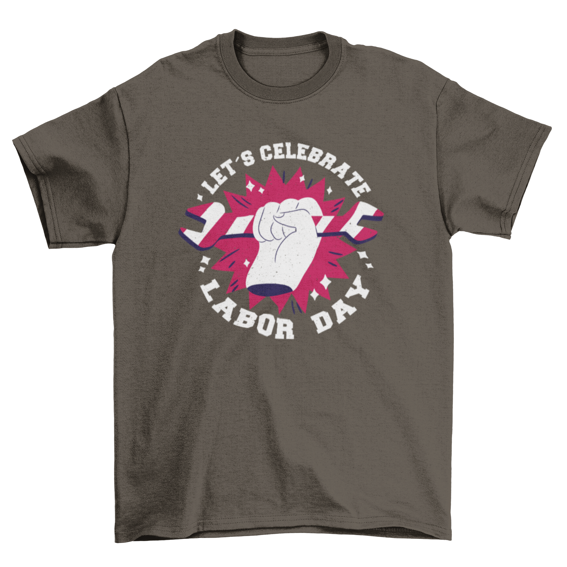 Great Labor Day t-shirt featuring a hand holding a wrench and the quote 'Let's celebrate Labor Day'.