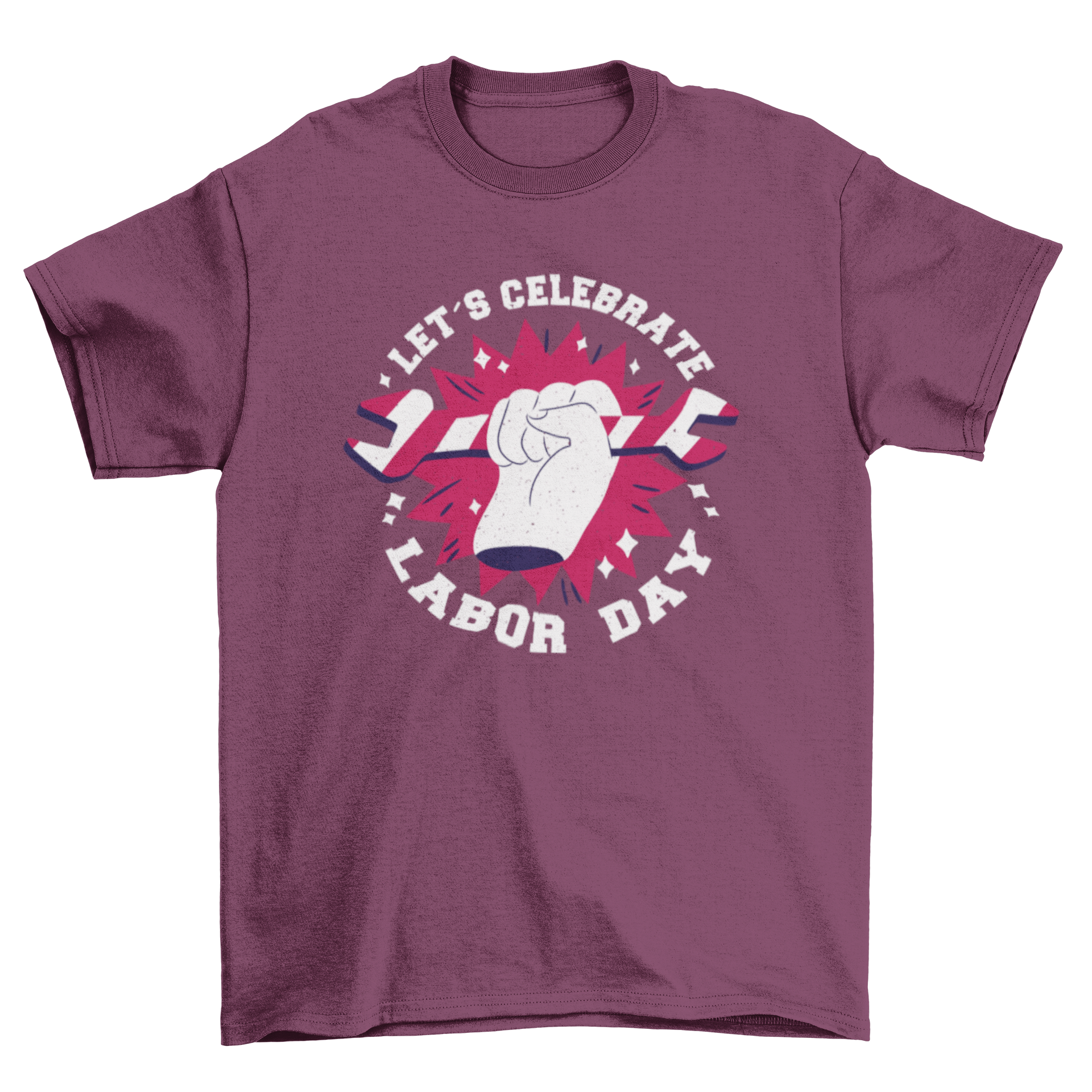 Great Labor Day t-shirt featuring a hand holding a wrench and the quote 'Let's celebrate Labor Day'.