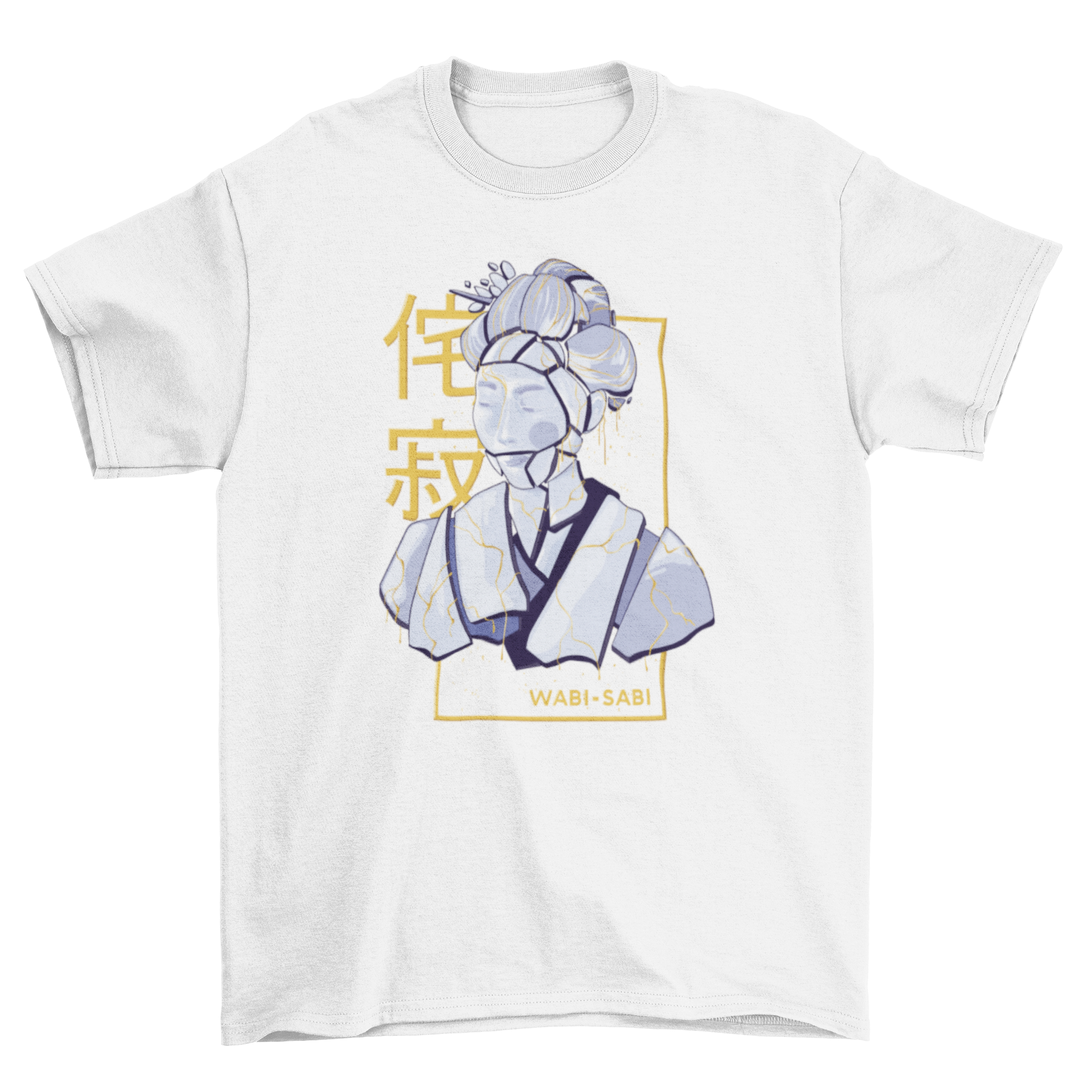 Great Wabi Sabi T-Shirt featuring a broken Japanese woman design with the quote 'The beauty of imperfection'.