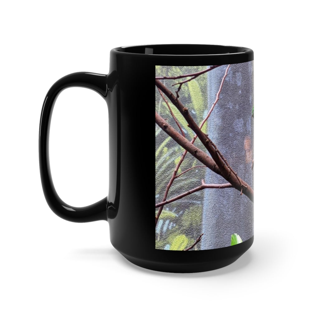 A stylish 15oz black ceramic mug featuring a high-quality sublimation print, perfect for coffee and tea lovers.