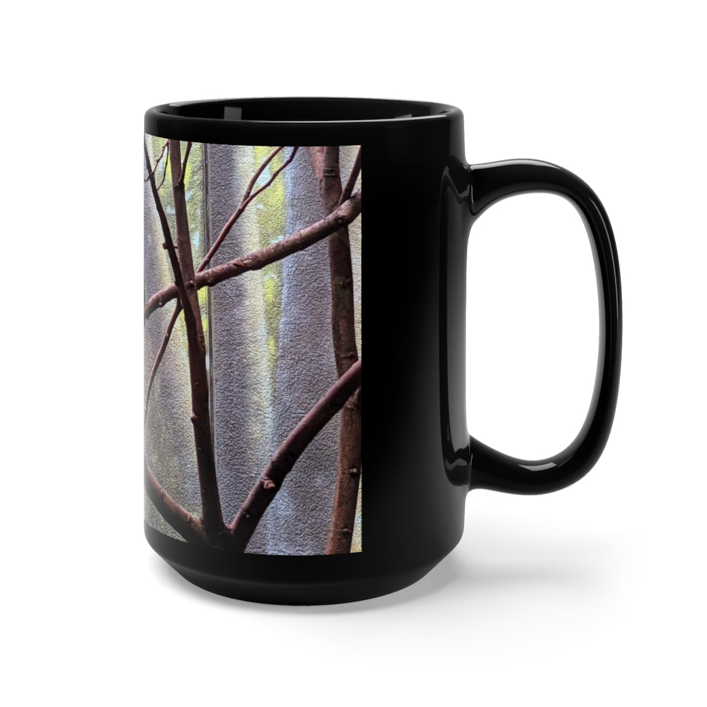 A stylish 15oz black ceramic mug featuring a high-quality sublimation print, perfect for coffee and tea lovers.