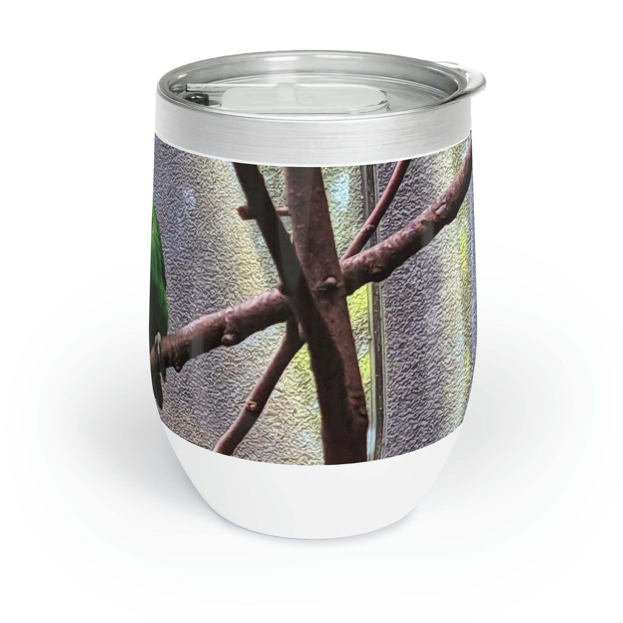 Green Bird Chill Wine Tumbler in stainless steel with a sleek design, perfect for keeping wine at the ideal temperature.