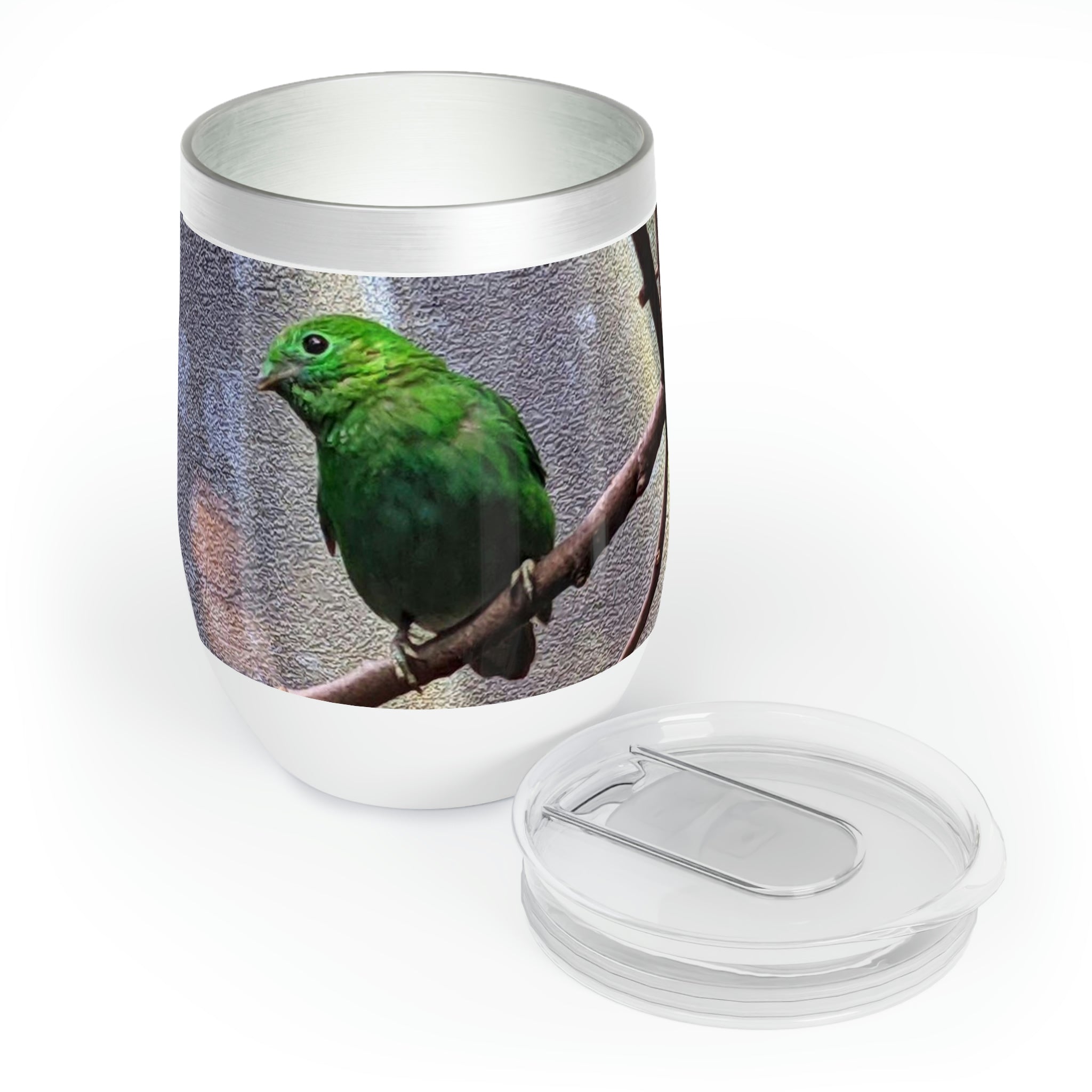 Green Bird Chill Wine Tumbler in stainless steel with a sleek design, perfect for keeping wine at the ideal temperature.