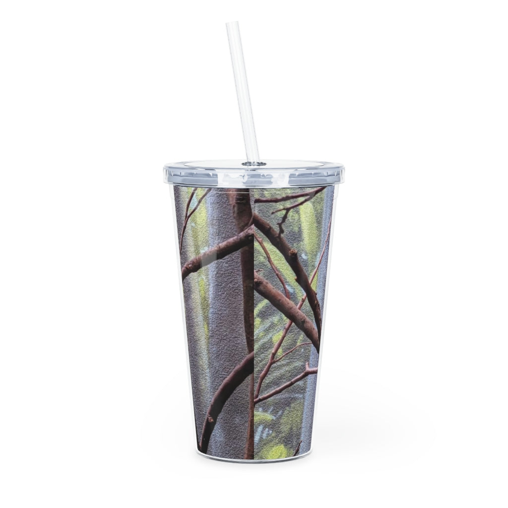 Green Bird Plastic Tumbler with Straw, featuring a vibrant green design and a removable insert for customization.