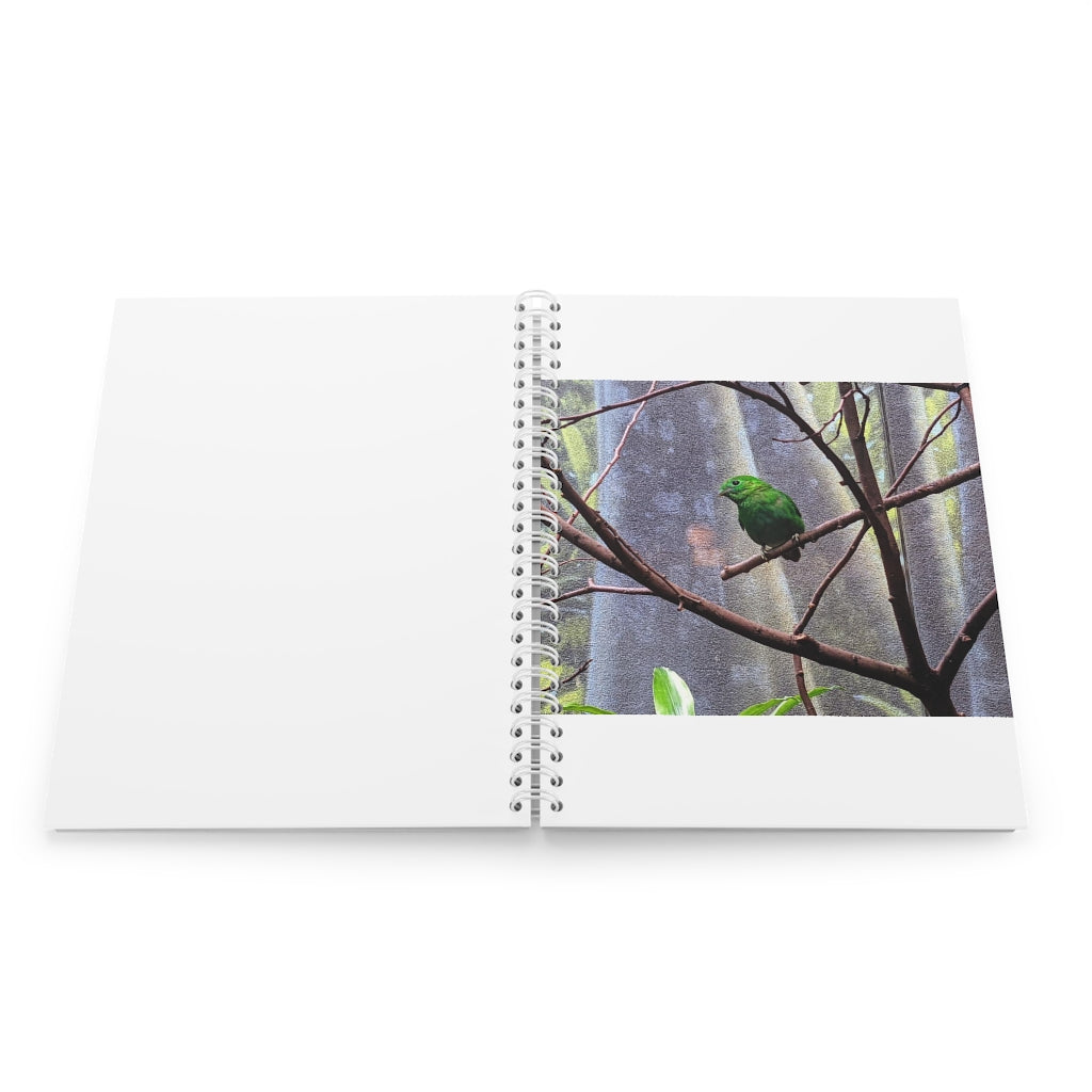 Green Bird Spiral Notebook with customizable covers and wide-ruled pages, featuring a semi-gloss laminated finish.