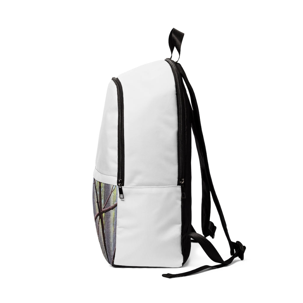 Green Bird Unisex Fabric Backpack in soft nylon, featuring adjustable straps and a padded back panel, ideal for school and travel.