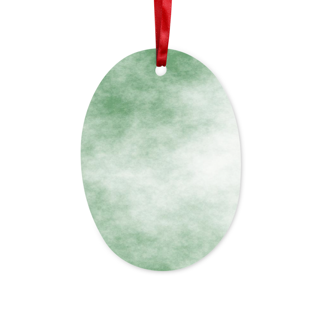 Green Cloud Ceramic Hanging Ornament with red ribbon and gold string, beautifully crafted for holiday decor.