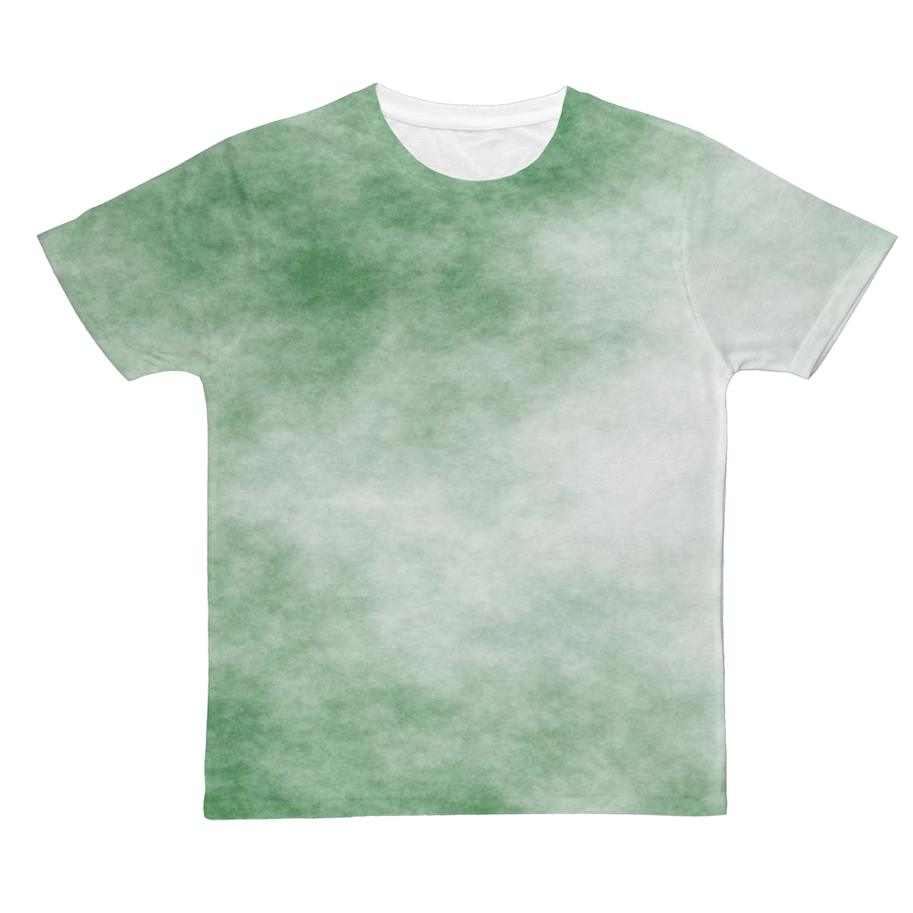 Green Cloud Classic Sublimation Adult T-Shirt in vibrant colors, showcasing its soft polyester fabric and ideal for custom printing.