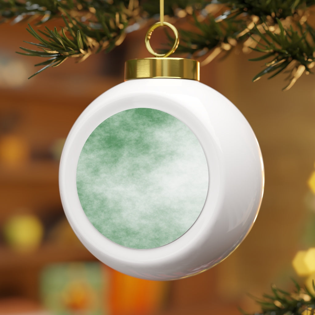 A 3-inch Green Clouds Christmas Ball Ornament with a glossy finish and gold ribbon, featuring a vintage design and custom metal insert.