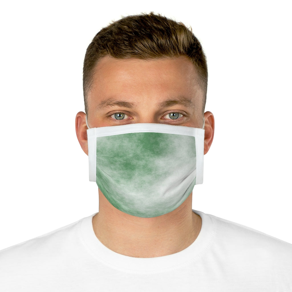 Green Clouds Cotton Face Mask featuring a stylish cloud design, made from 100% cotton with adjustable nose wire and elastic earloops.