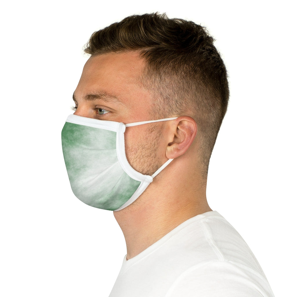 Green Clouds Cotton Face Mask featuring a stylish cloud design, made from 100% cotton with adjustable nose wire and elastic earloops.