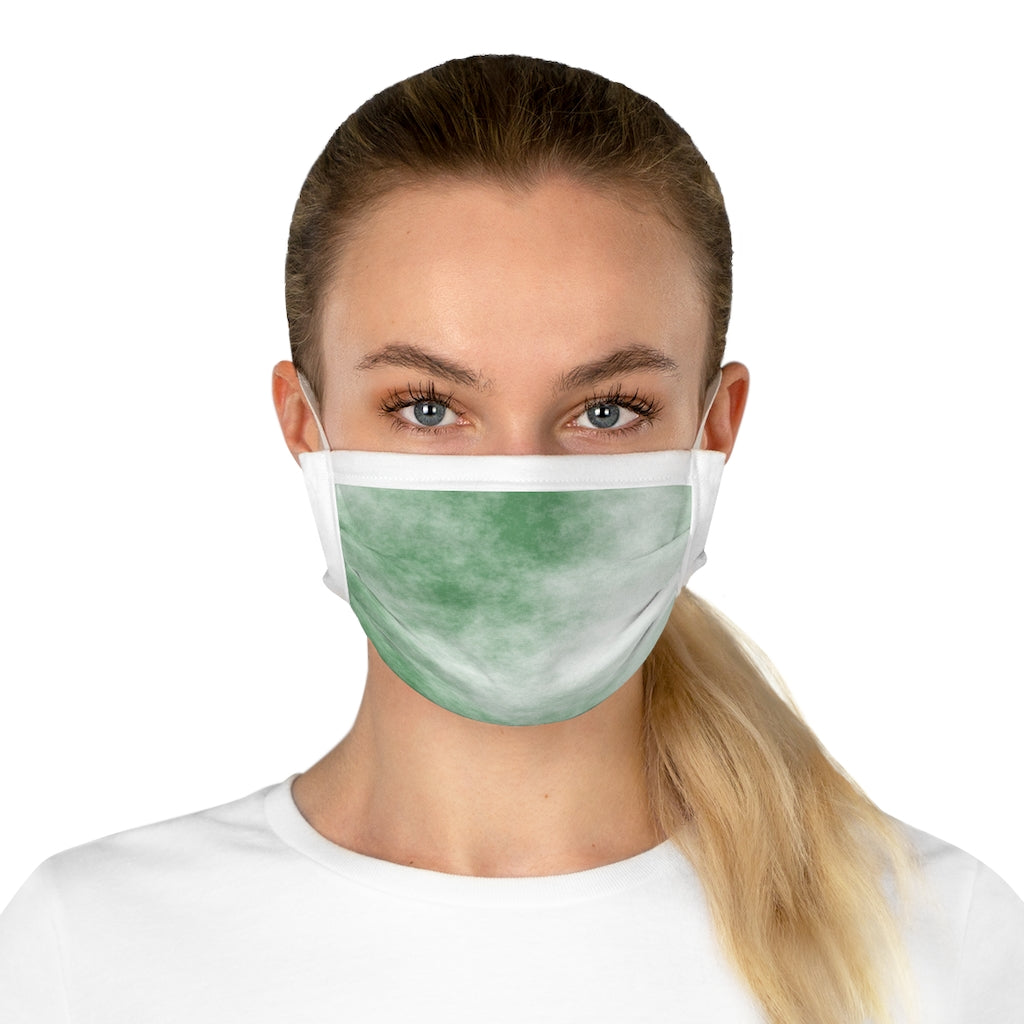 Green Clouds Cotton Face Mask featuring a stylish cloud design, made from 100% cotton with adjustable nose wire and elastic earloops.