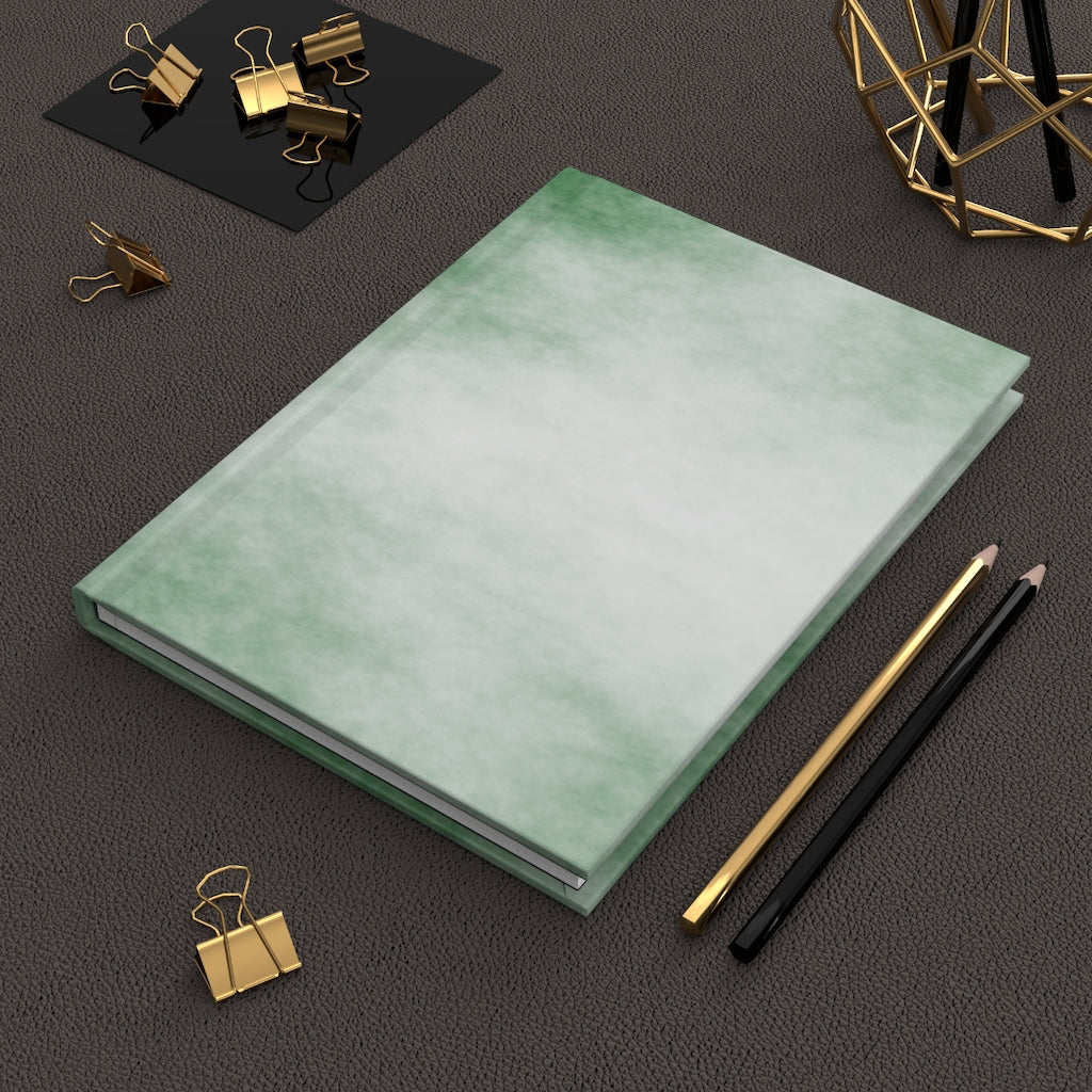 Green Clouds Hardcover Journal with a matte finish, featuring customizable covers and lined pages, perfect for personal journaling.