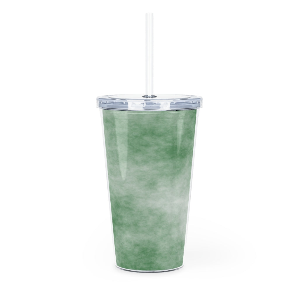 Green Clouds Plastic Tumbler with Straw, featuring a vibrant green design and double wall insulation for temperature retention.