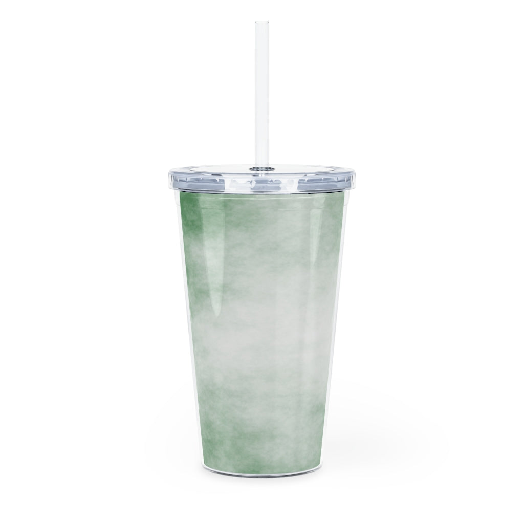 Green Clouds Plastic Tumbler with Straw, featuring a vibrant green design and double wall insulation for temperature retention.