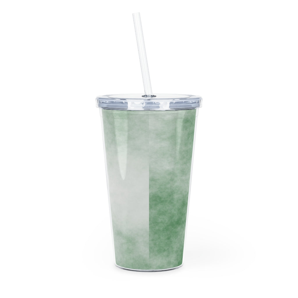 Green Clouds Plastic Tumbler with Straw, featuring a vibrant green design and double wall insulation for temperature retention.