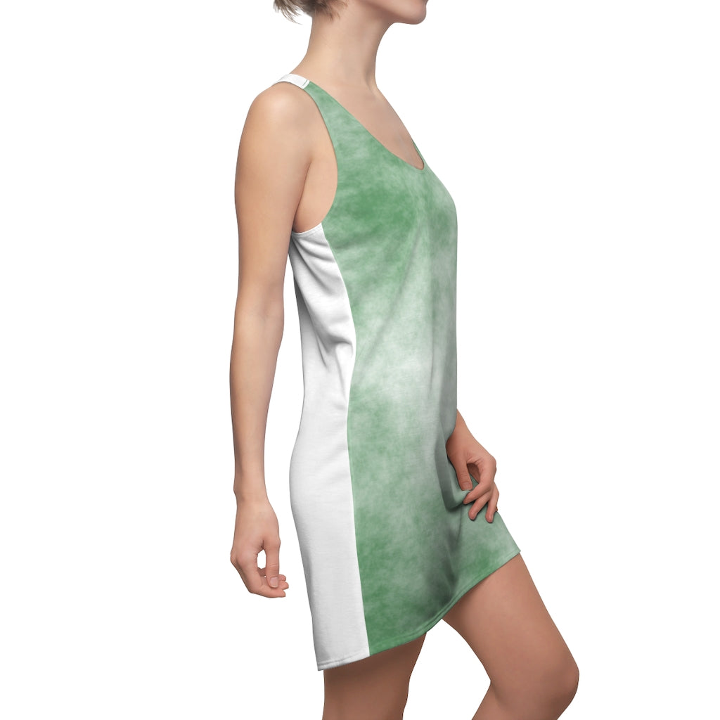 A stylish Green Clouds Women's Cut & Sew Racerback Dress featuring a feminine design and sporty fit, perfect for various occasions.