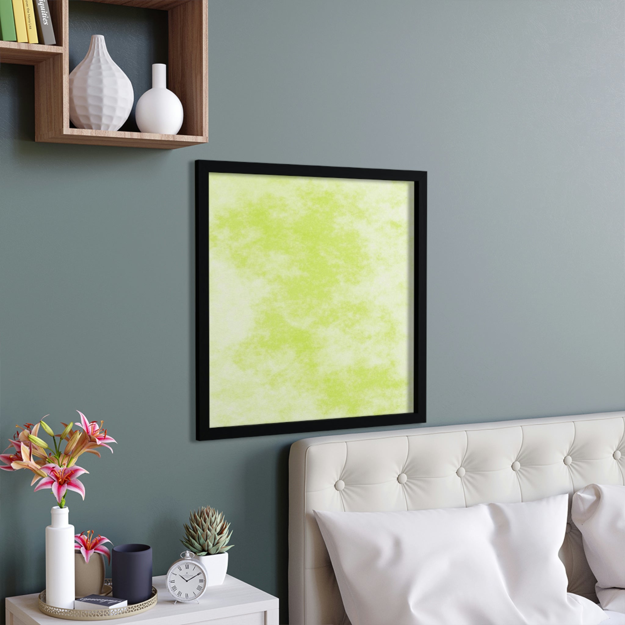 Green Cloute d Framed Poster featuring a hand-crafted wooden frame and vibrant artwork, perfect for home decor.