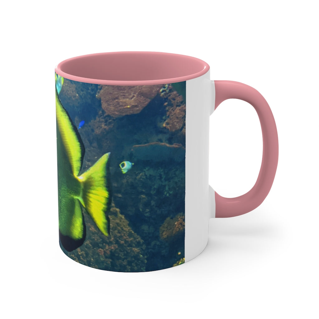 Green Fish 11oz Accent Mug with vibrant green interior and handle, showcasing a stylish design for personalized artwork.