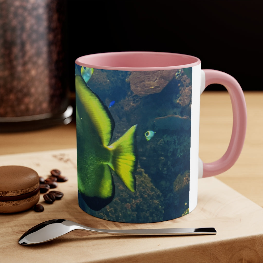 Green Fish 11oz Accent Mug with vibrant green interior and handle, showcasing a stylish design for personalized artwork.