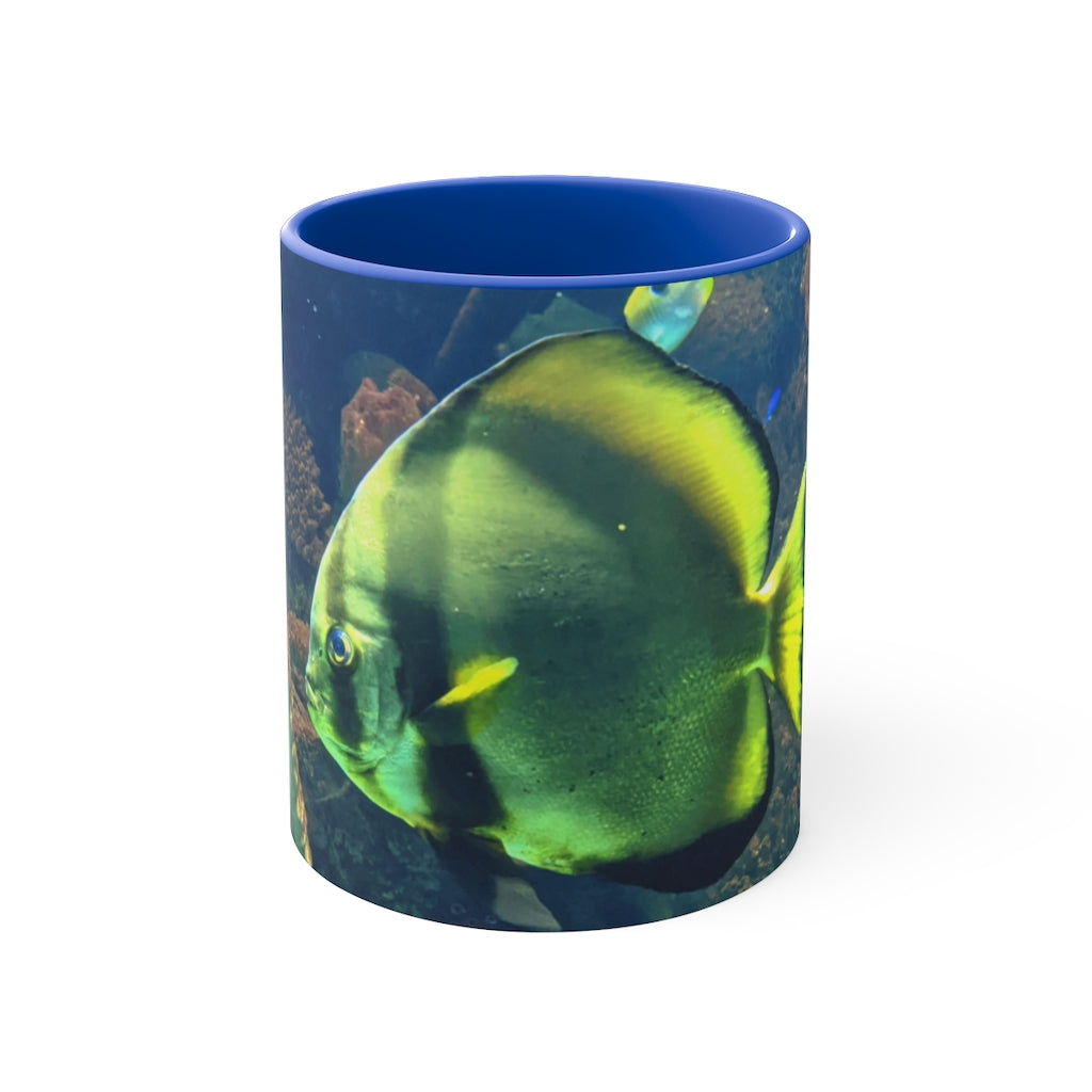 Green Fish 11oz Accent Mug with vibrant green interior and handle, showcasing a stylish design for personalized artwork.