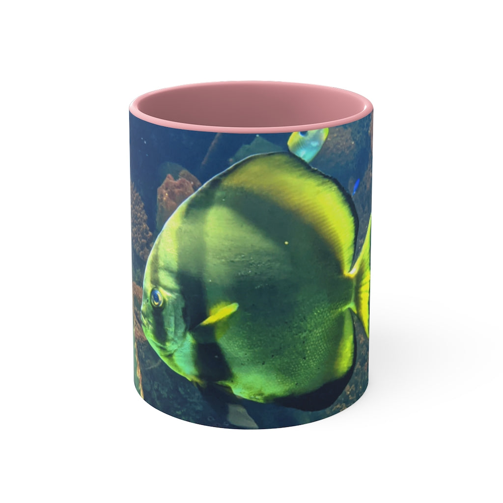 Green Fish 11oz Accent Mug with vibrant green interior and handle, showcasing a stylish design for personalized artwork.