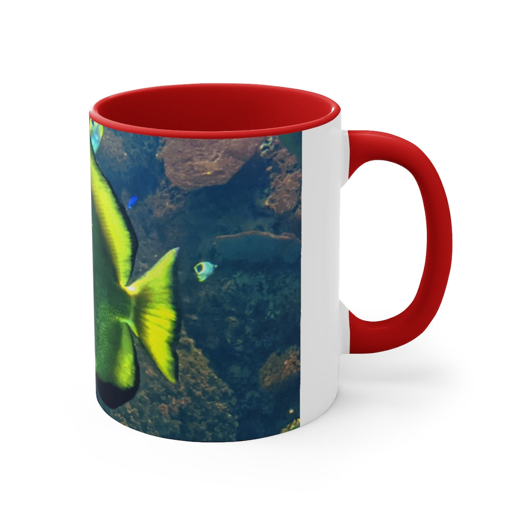 Green Fish 11oz Accent Mug with vibrant green interior and handle, showcasing a stylish design for personalized artwork.