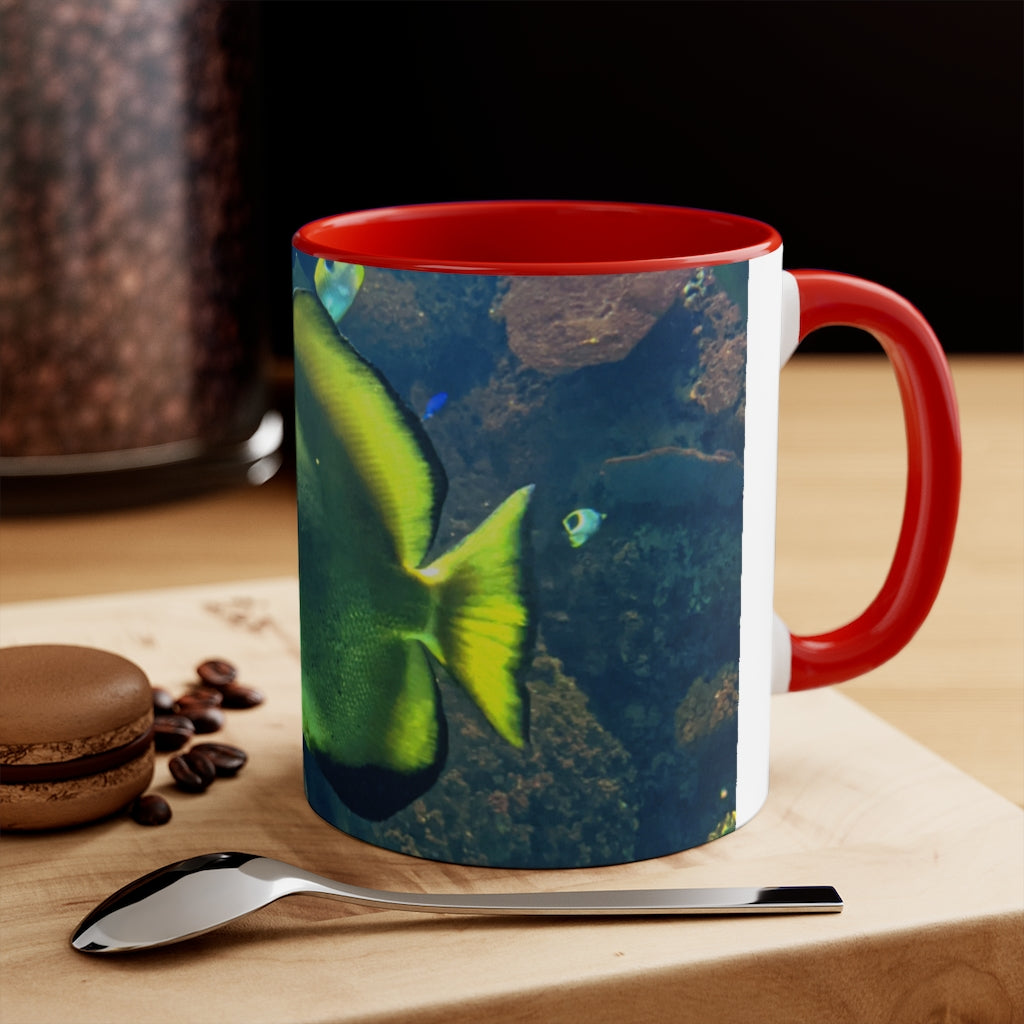 Green Fish 11oz Accent Mug with vibrant green interior and handle, showcasing a stylish design for personalized artwork.