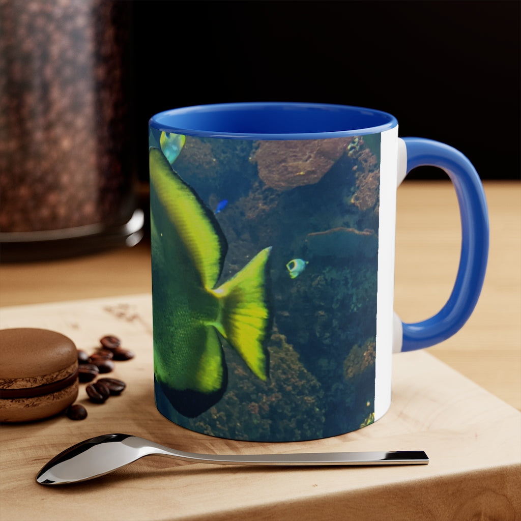 Green Fish 11oz Accent Mug with vibrant green interior and handle, showcasing a stylish design for personalized artwork.