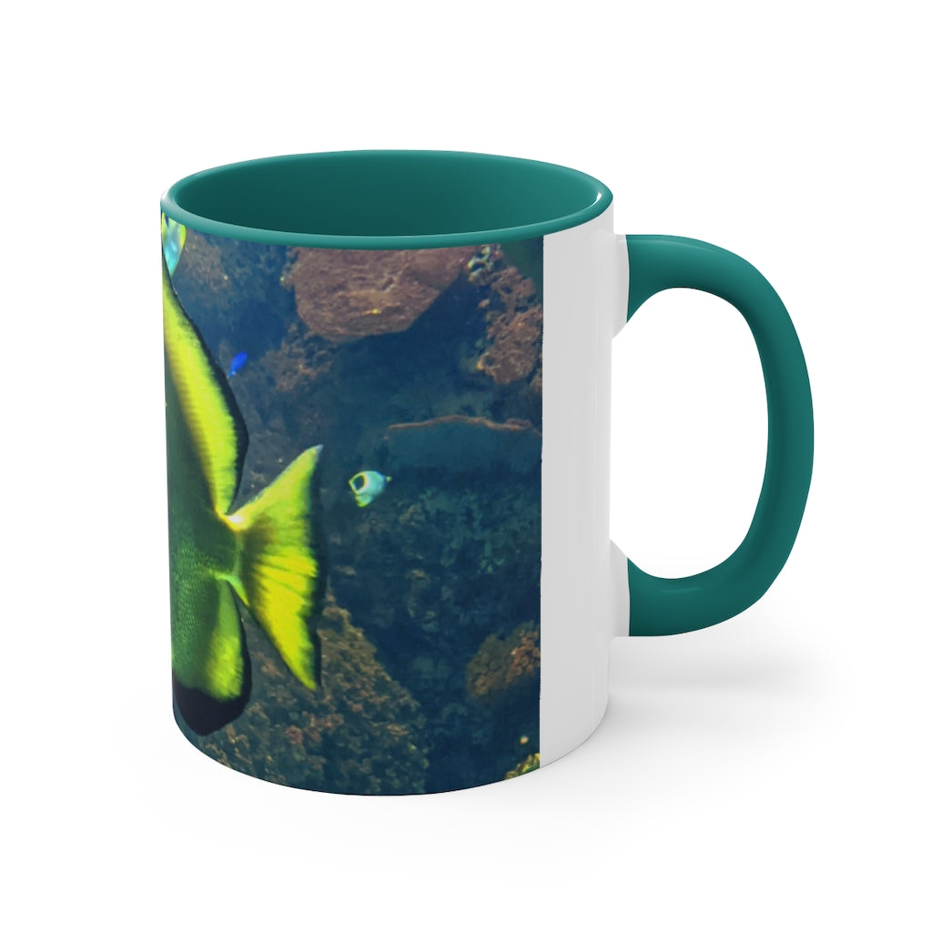 Green Fish 11oz Accent Mug with vibrant green interior and handle, showcasing a stylish design for personalized artwork.