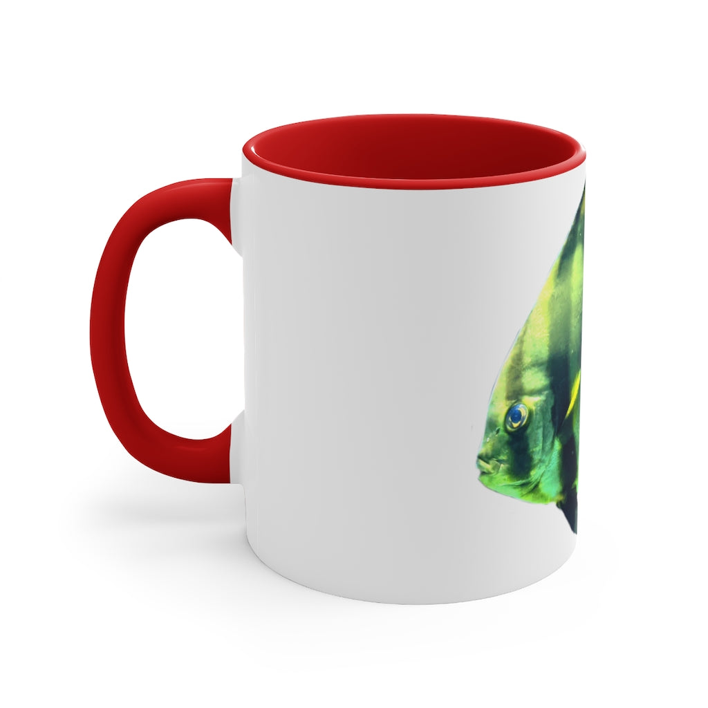 Green Fish 11oz Accent Mug with vibrant green interior and handle, showcasing a stylish design for personalized artwork.