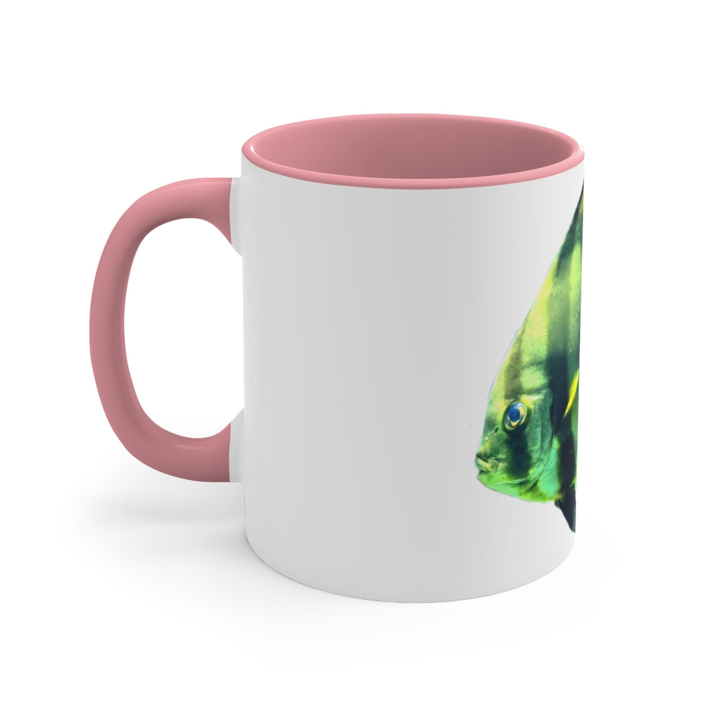 Green Fish 11oz Accent Mug with vibrant green interior and handle, showcasing a stylish design for personalized artwork.