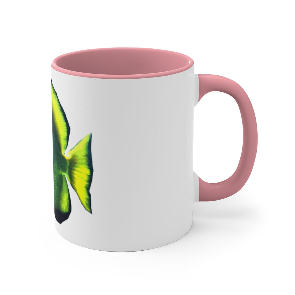 Green Fish 11oz Accent Mug with vibrant green interior and handle, showcasing a stylish design for personalized artwork.